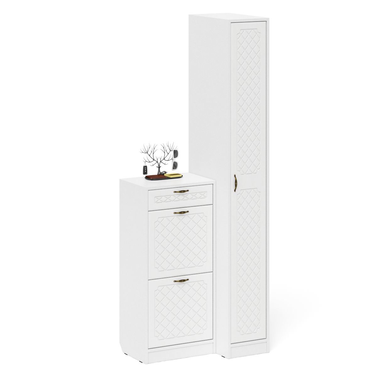 Изображение товара Комплект мебели для прихожей Мебельный двор № 42-Ромб 80x210x35 см ЛДСП цвет белый шагрень/белое дерево