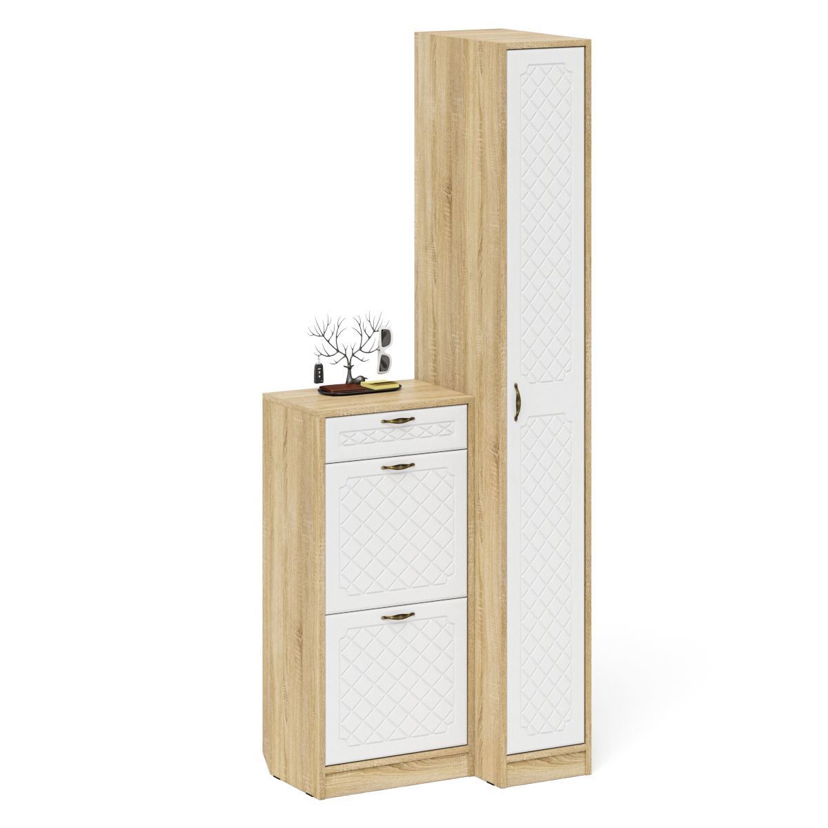 Изображение товара Комбинация МЕБЕЛЬНЫЙ ДВОР П-6 № 42-Ромб: обувница и пенал, дуб сонома/белое дерево