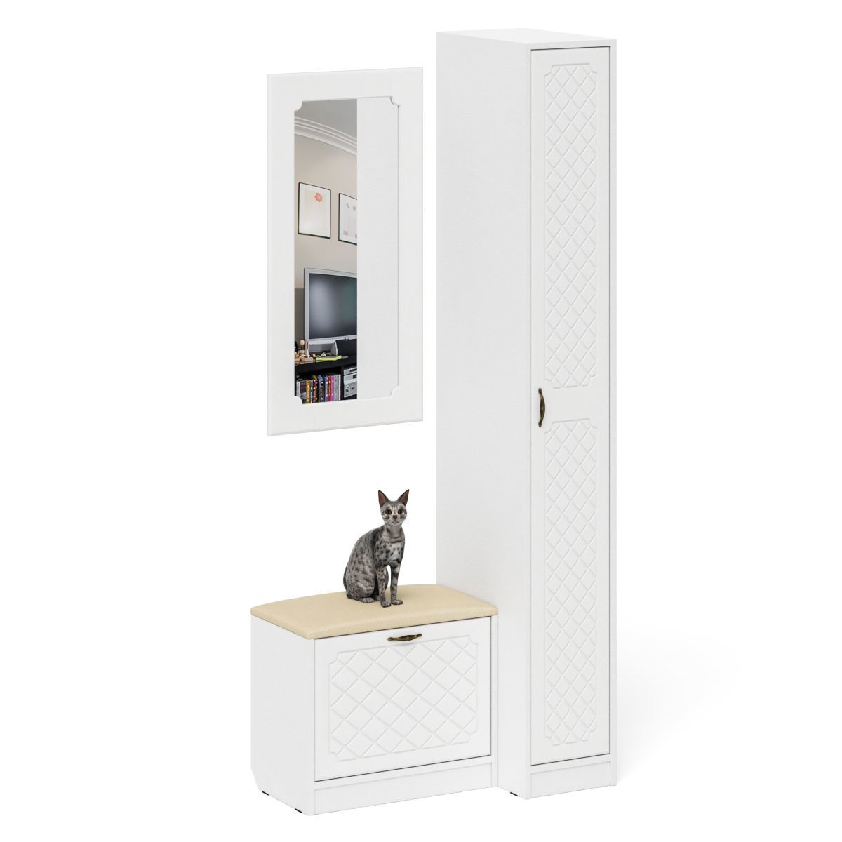 Изображение товара Комплект мебели для прихожей Мебельный двор № 40-Ромб 90x210x35 см ЛДСП цвет белый шагрень/белое дерево