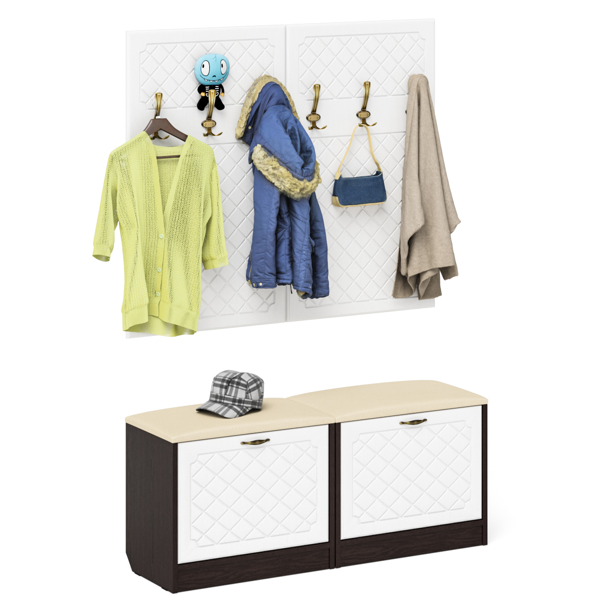 Изображение товара Комплект мебели для прихожей Мебельный двор № 01-Ромб 120x200x35 см ЛДСП цвет венге/белое дерево