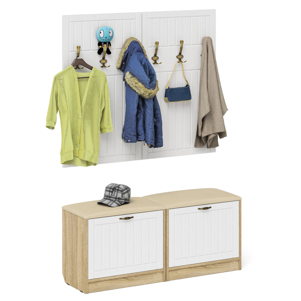 Изображение товара Комплект мебели для прихожей Мебельный двор № 01-Прованс 120x200x35 см ЛДСП цвет дуб сонома/белое дерево