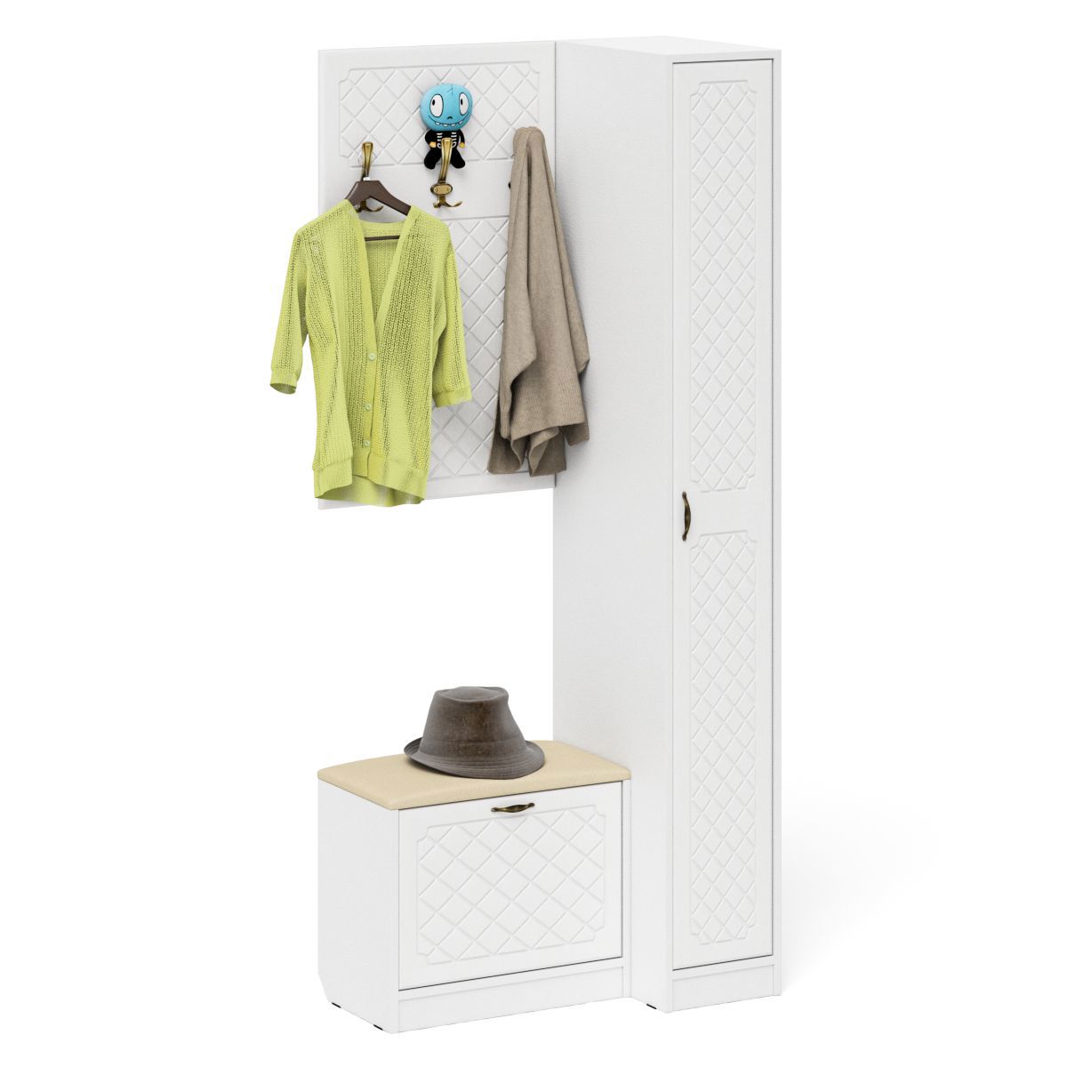 Изображение товара Комплект мебели для прихожей Мебельный двор № 41-Ромб 90x210x35 см ЛДСП цвет белый шагрень/белое дерево