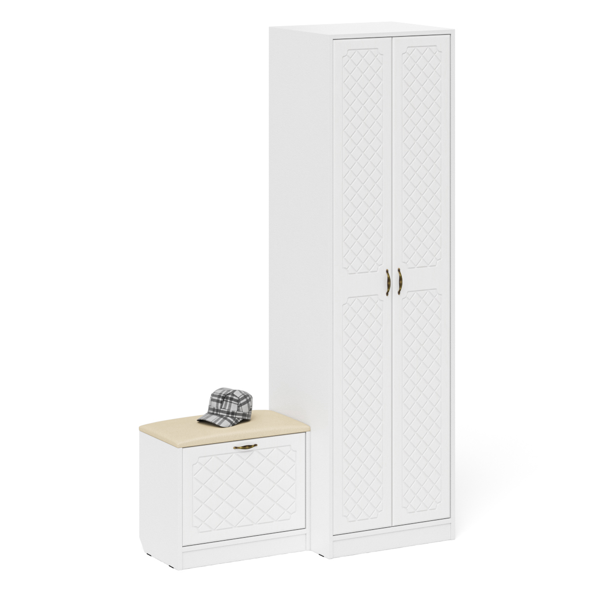 Изображение товара Комплект мебели для прихожей Мебельный двор № 10-Ромб 90x210x50 см ЛДСП цвет белая шагрень/белое дерево