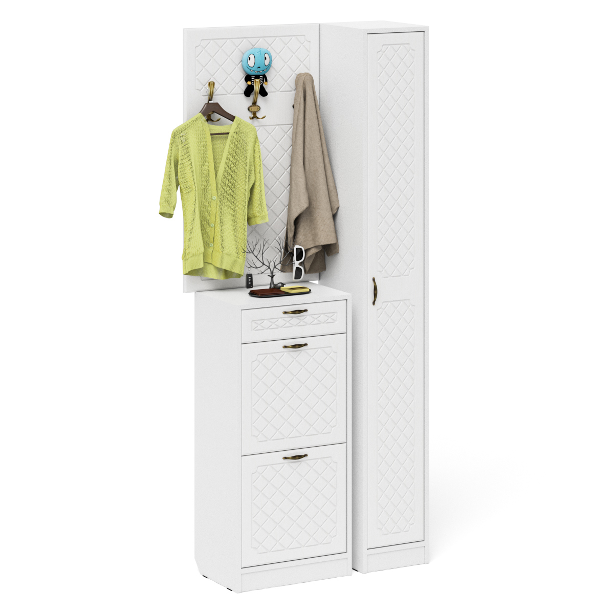 Изображение товара Комплект мебели для прихожей Мебельный двор № 24-Ромб 90x220x35 см ЛДСП цвет белый шагрень/белое дерево