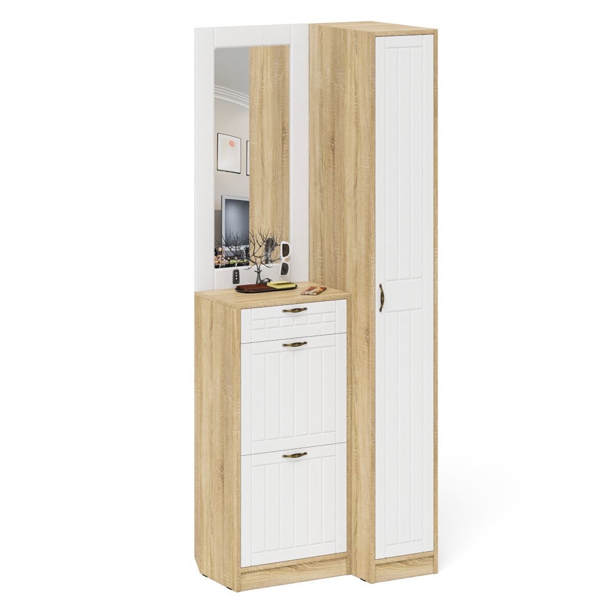 Изображение товара Комплект мебели для прихожей Мебельный двор № 43-Прованс 80x210x35 см ЛДСП цвет дуб сонома/белое дерево