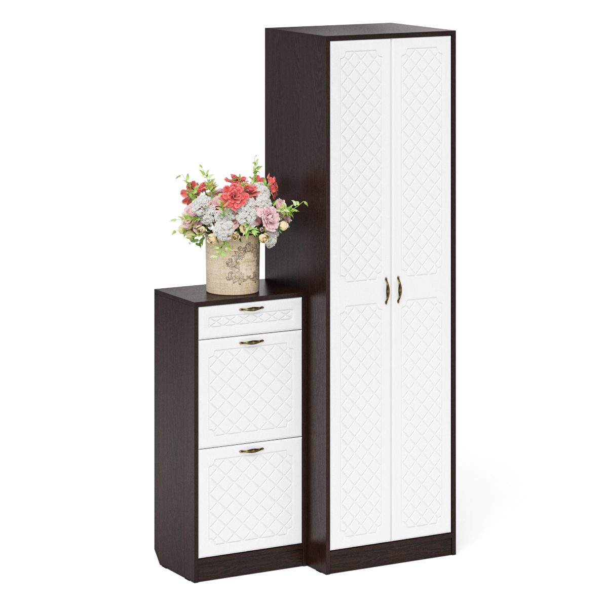 Изображение товара Комплект мебели для прихожей Мебельный двор № 16-Ромб 60x210x35 см ЛДСП цвет венге/белое дерево