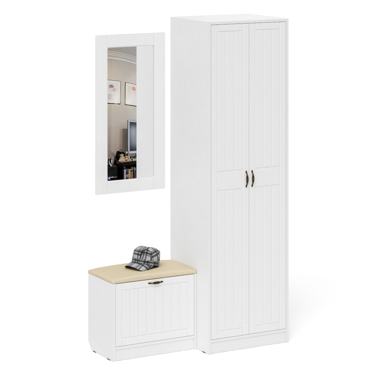 Изображение товара Комплект мебели для прихожей Мебельный двор № 11-Прованс 120x210x50 см ЛДСП цвет белый шагрень/белое дерево