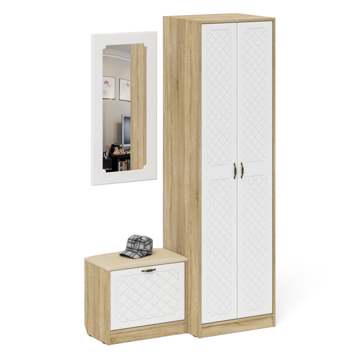 Изображение товара Комплект мебели для прихожей Мебельный двор № 11-Ромб 120x210x50 см ЛДСП цвет дуб сонома/белое дерево