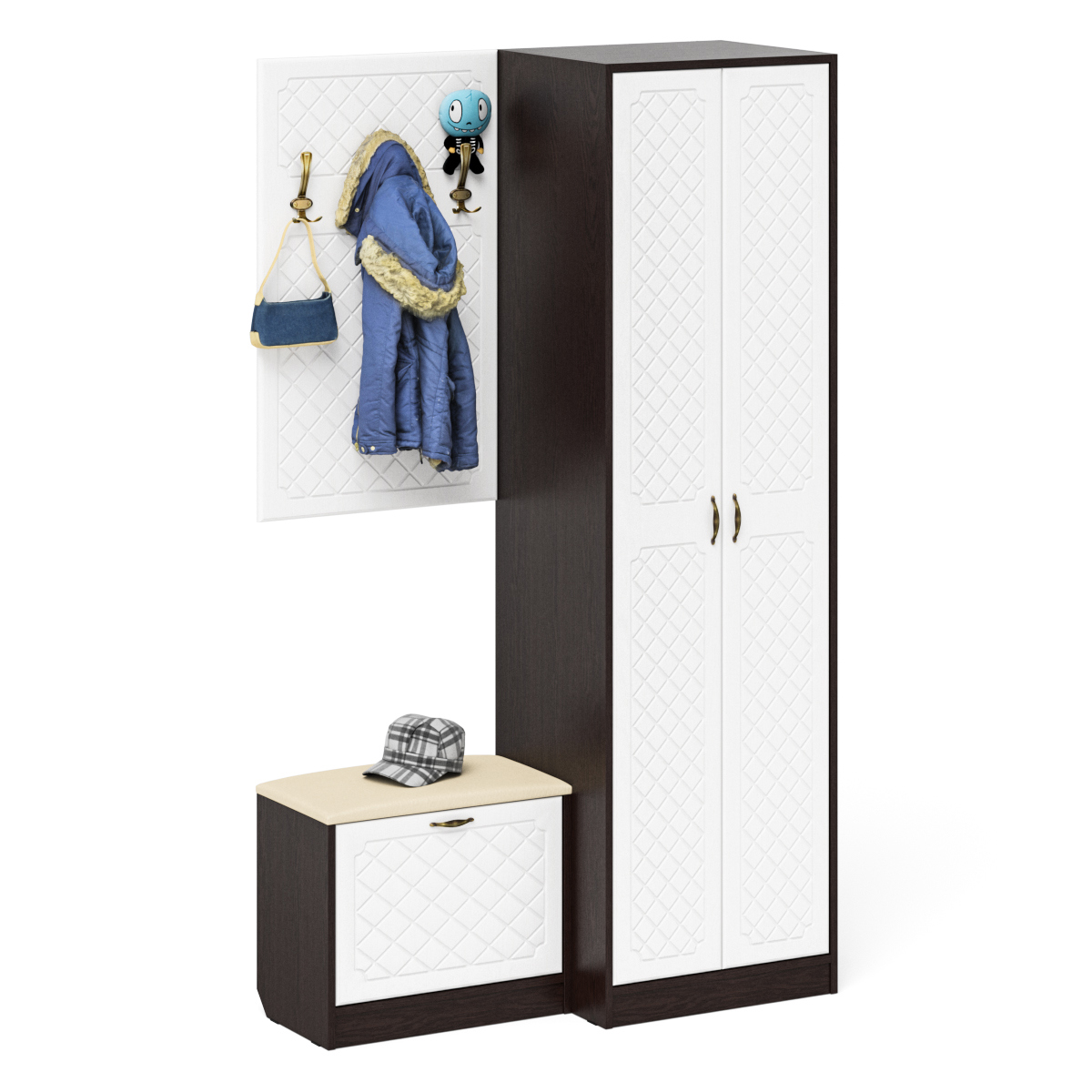 Изображение товара Комплект мебели для прихожей Мебельный двор № 12-Ромб 120x210x50 см ЛДСП цвет венге/белое дерево