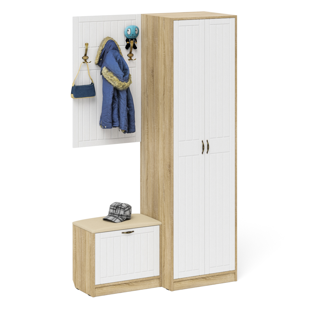 Изображение товара Комплект мебели для прихожей Мебельный двор № 12-Прованс 120x210x50 см ЛДСП цвет дуб сонома/белое дерево