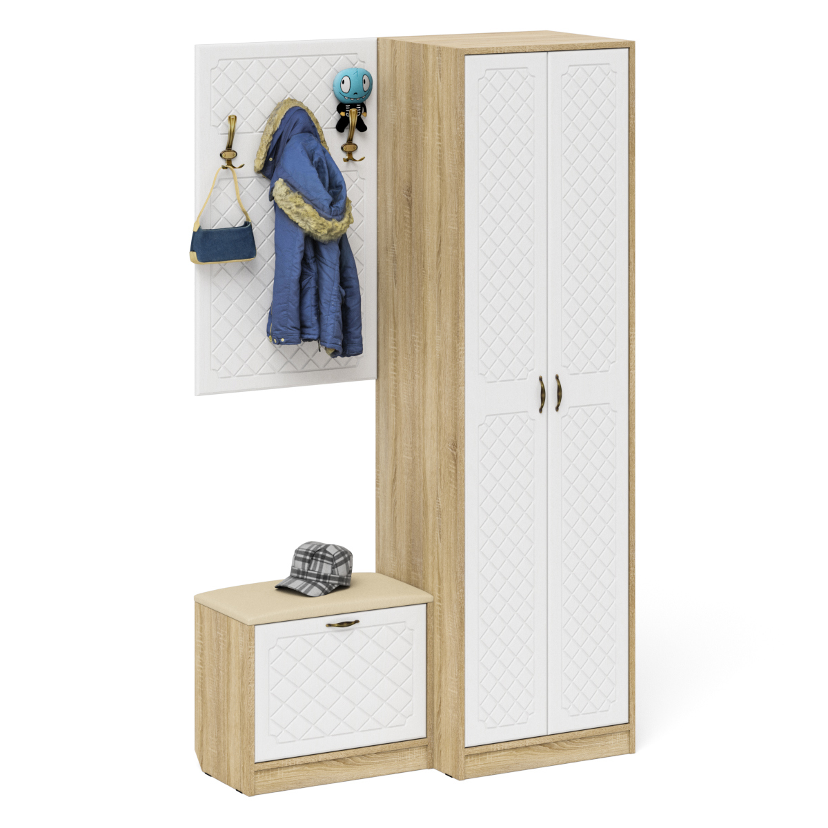 Изображение товара Комплект мебели для прихожей Мебельный двор № 12-Ромб 120x210x50 см ЛДСП цвет дуб сонома/белое дерево