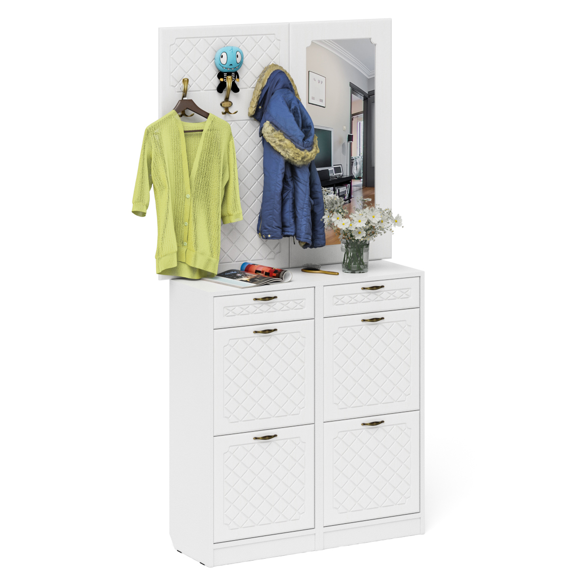 Изображение товара Комплект мебели для прихожей Мебельный двор № 05-Ромб 120x200x35 см ЛДСП цвет белый шагрень/белое дерево