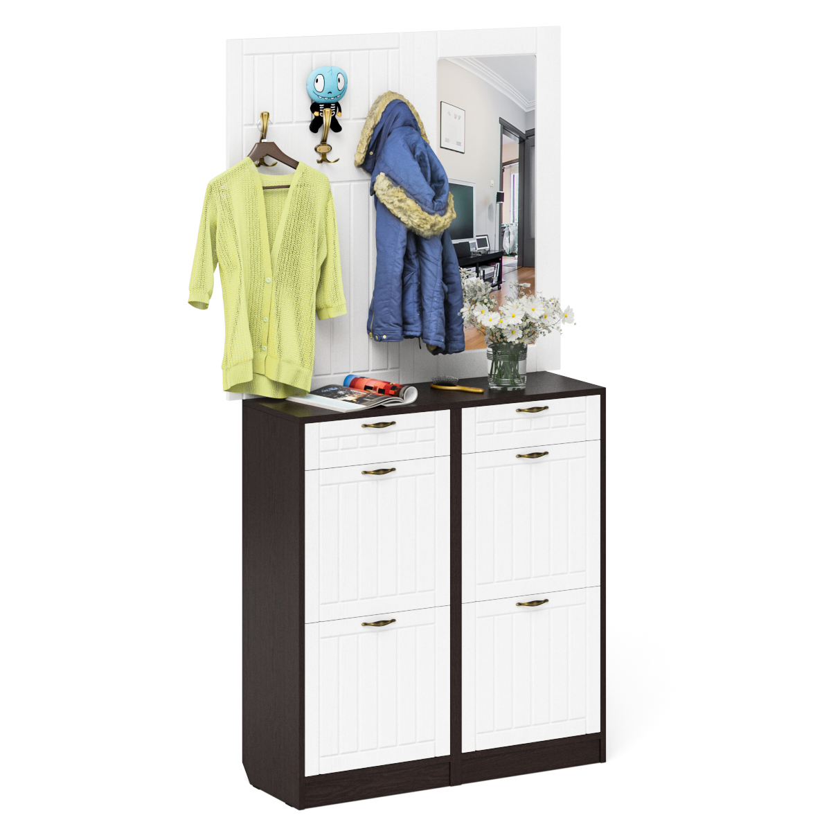 Изображение товара Комплект мебели для прихожей Мебельный двор № 05-Прованс 120x200x35 см ЛДСП цвет венге/белое дерево