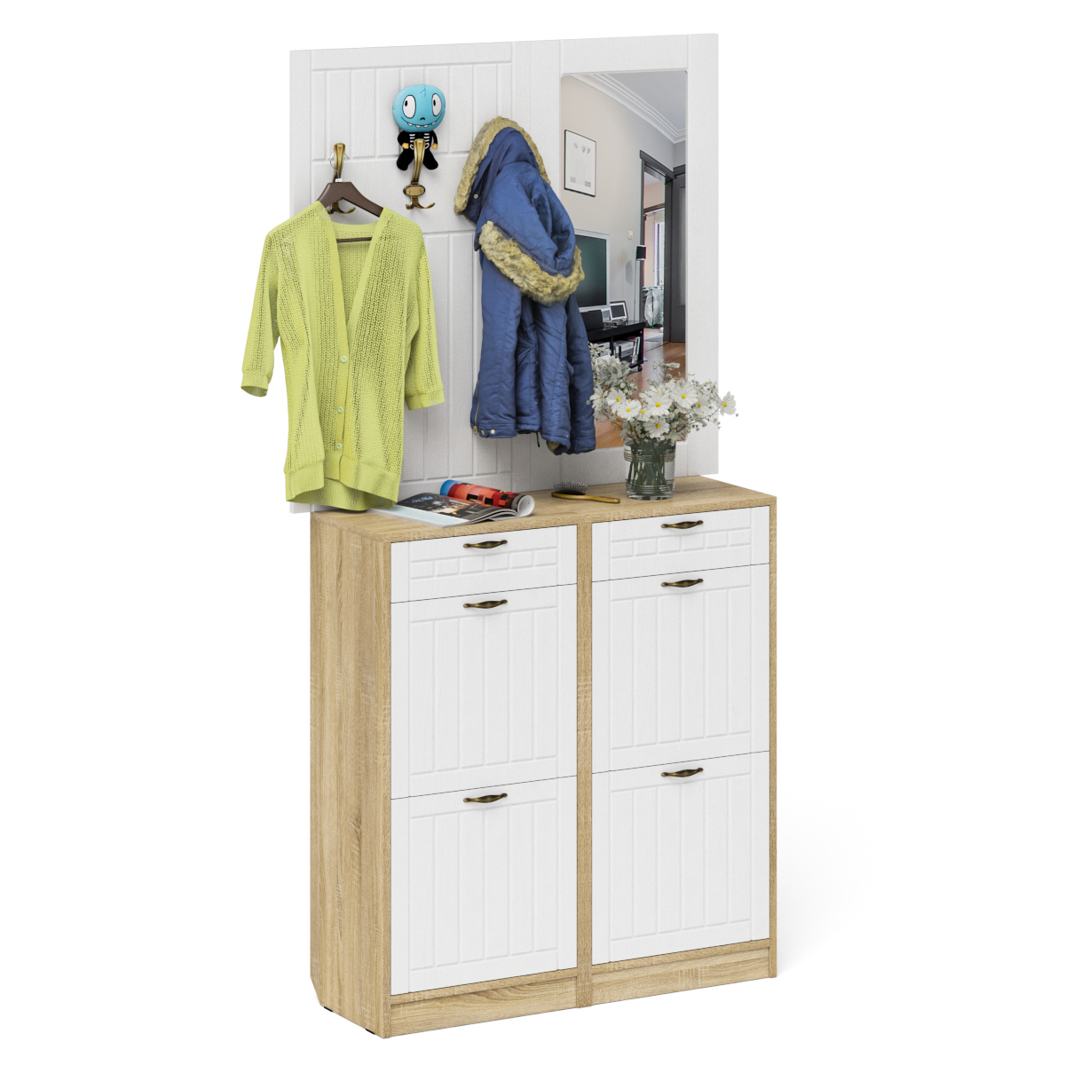 Изображение товара Комплект мебели для прихожей Мебельный двор № 05-Прованс 120x200x35 см ЛДСП цвет дуб сонома/белое дерево