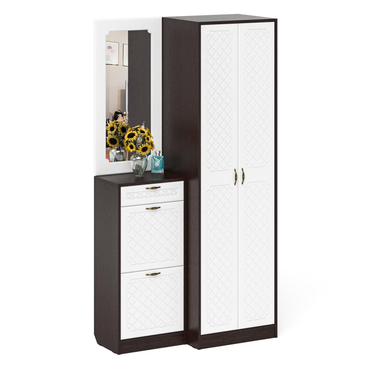 Изображение товара Комплект мебели для прихожей Мебельный двор № 17-Ромб 110x210x35 см ЛДСП цвет венге/белое дерево