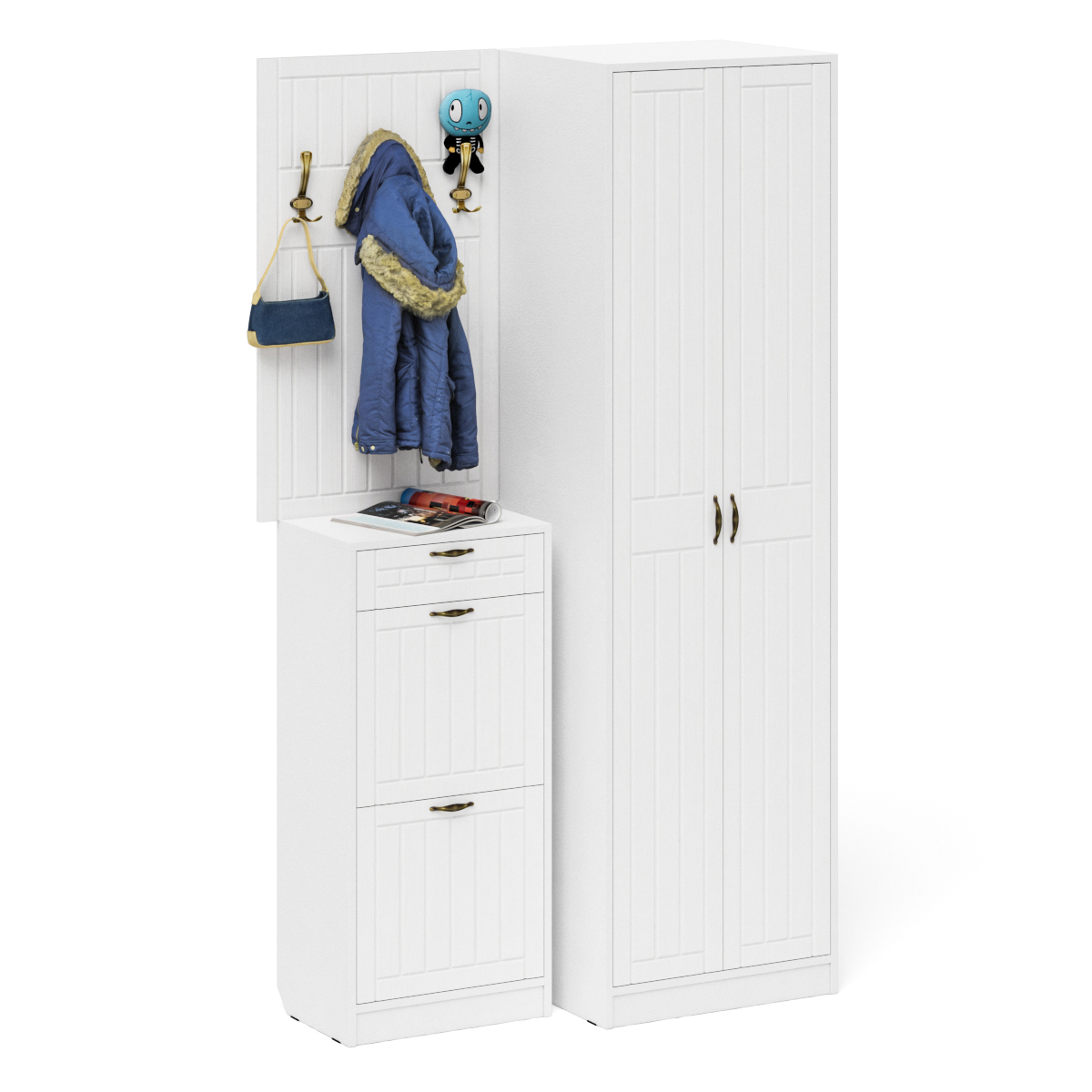 Изображение товара Комплект мебели для прихожей Мебельный двор № 18-Прованс 120x210x35 см ЛДСП цвет белый шагрень/белое дерево