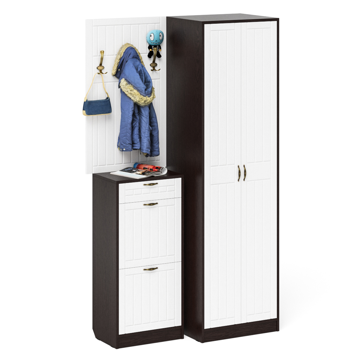 Изображение товара Комплект мебели для прихожей Мебельный двор № 18-Прованс 120x210x35 см ЛДСП цвет венге/белое дерево