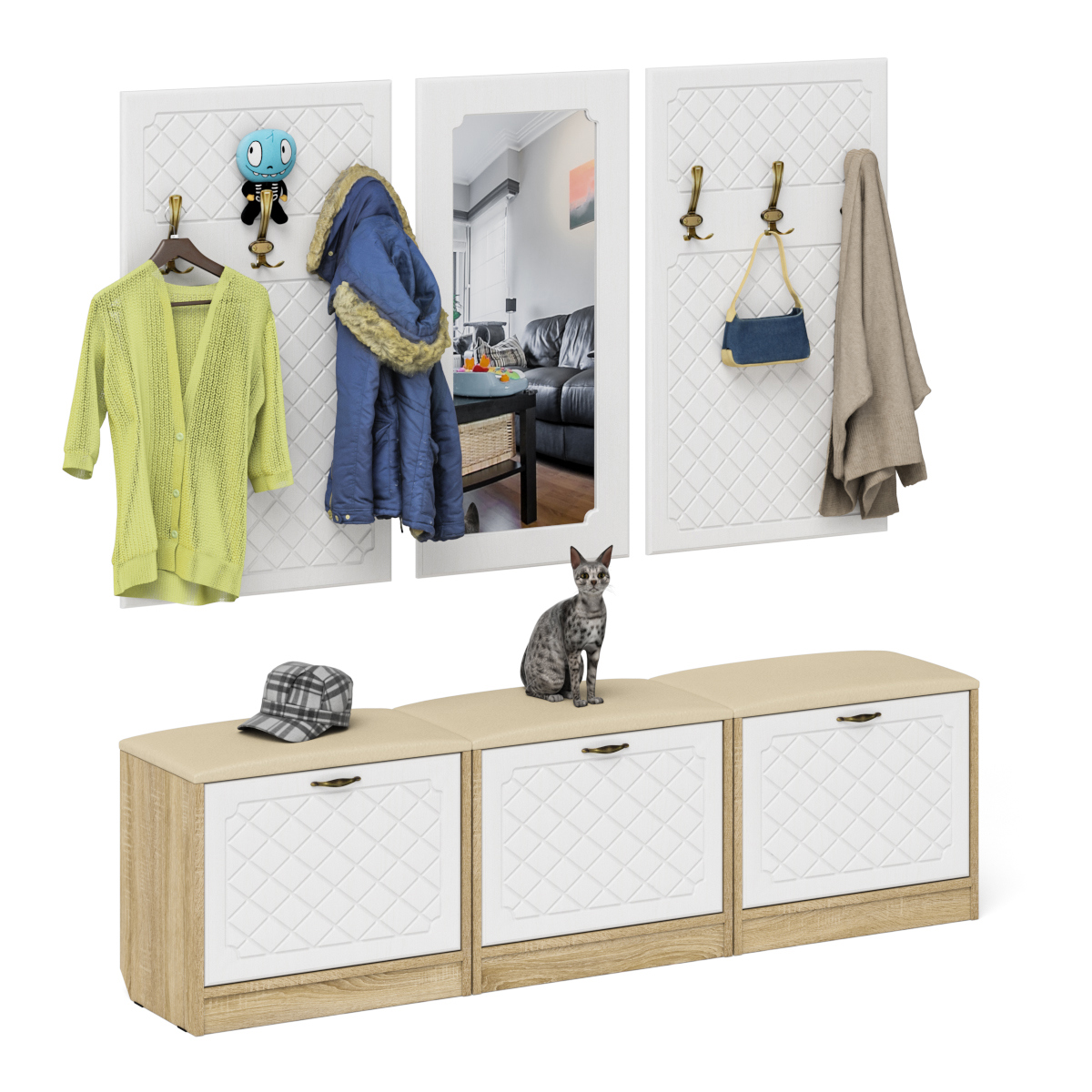 Изображение товара Комплект мебели для прихожей Мебельный двор № 03-Ромб 180x200x35 см ЛДСП цвет дуб сонома/белое дерево