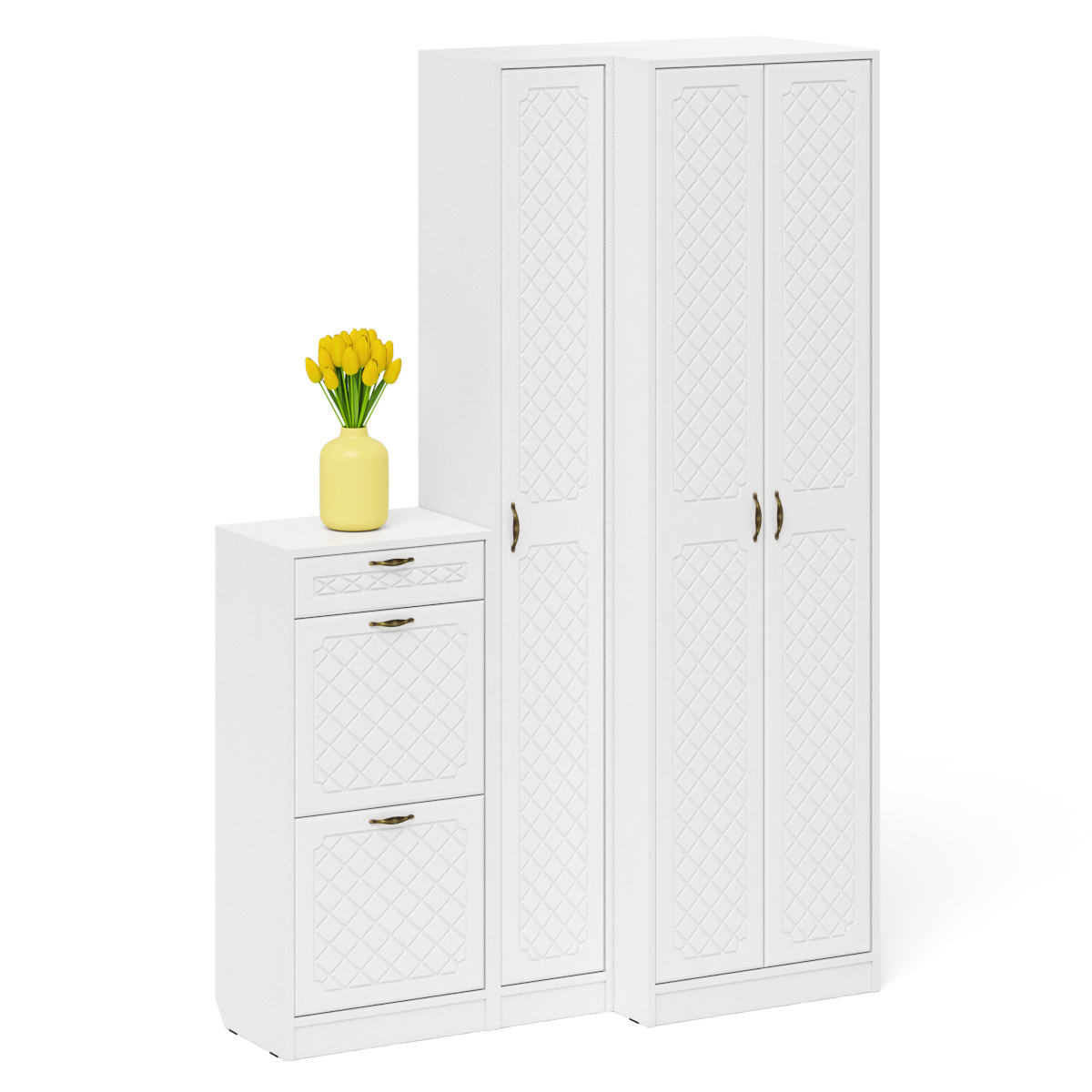 Изображение товара Комплект мебели для прихожей Мебельный двор № 28-Ромб 150x210x35 см ЛДСП цвет белый шагрень/белое дерево