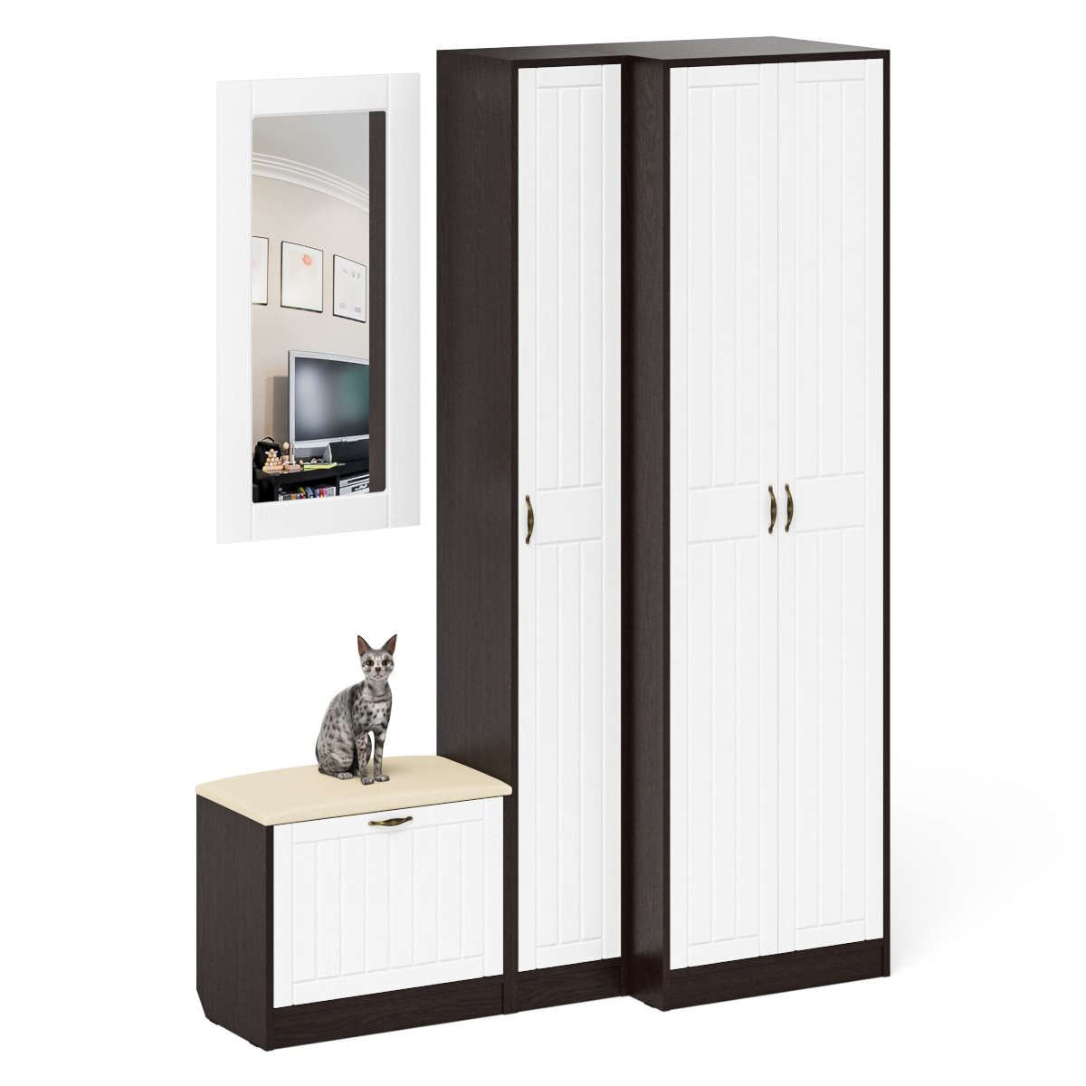 Изображение товара Комплект мебели для прихожей Мебельный двор № 26-Прованс 150x210x35 см ЛДСП цвет венге/белое дерево