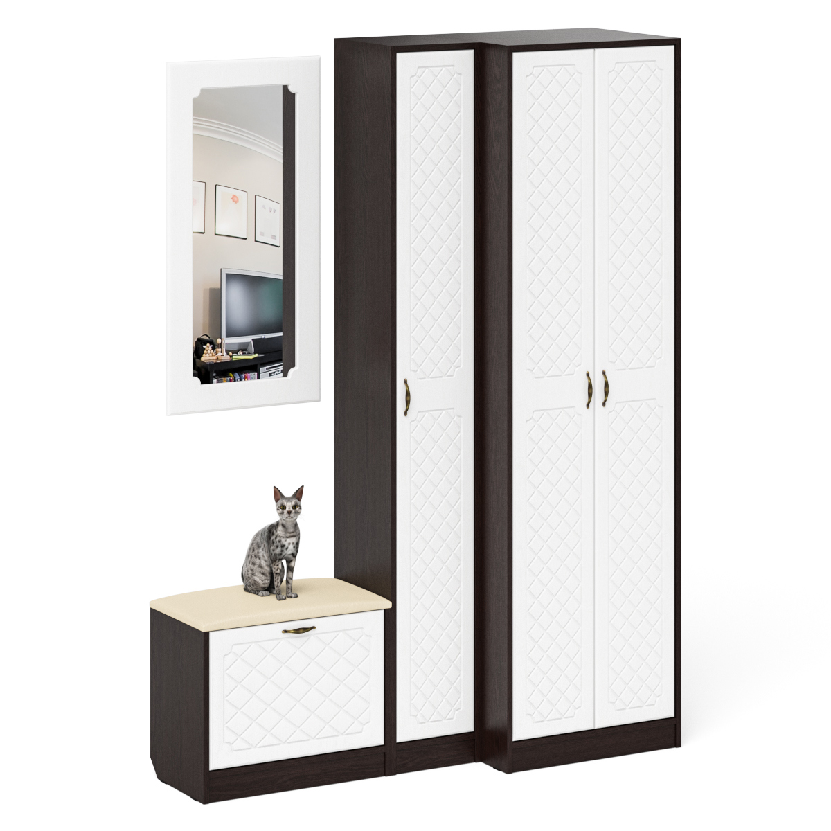 Изображение товара Комплект мебели для прихожей Мебельный двор № 26-Ромб 150x210x35 см ЛДСП цвет венге/белое дерево