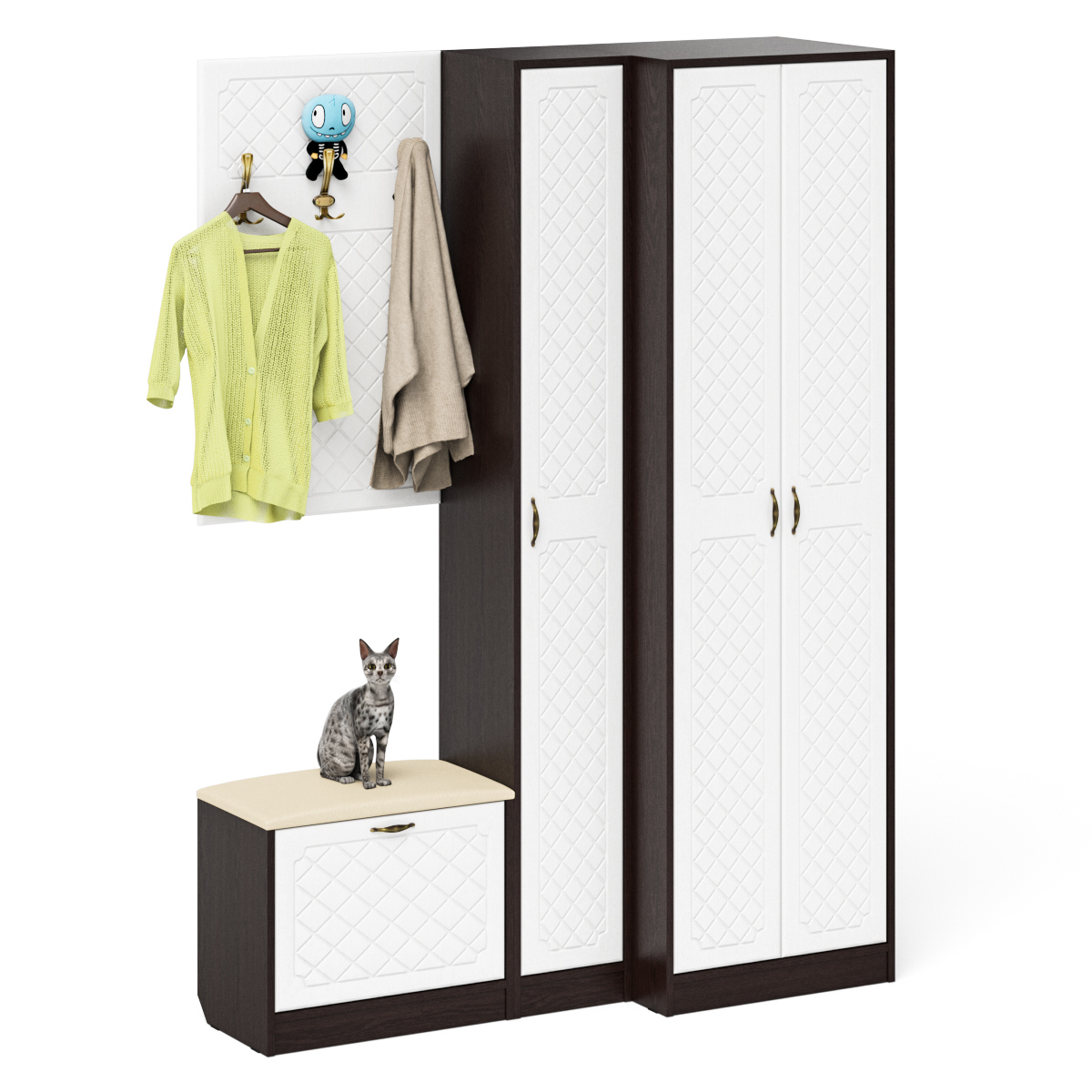 Изображение товара Комплект мебели для прихожей Мебельный двор № 27-Ромб 150x210x50 см ЛДСП цвет венге/белое дерево