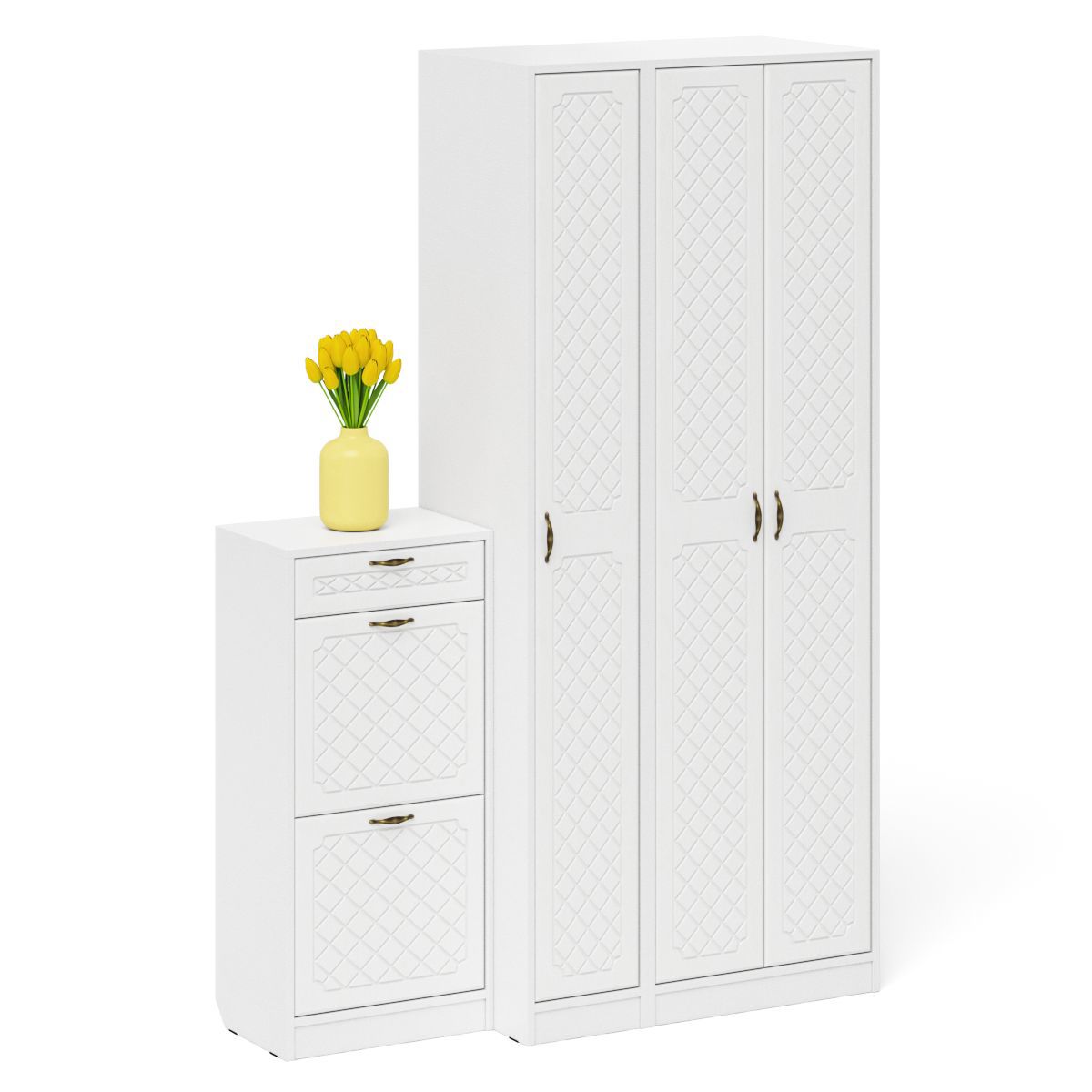 Изображение товара Широкий прихожий комплект Мебельный двор 48-Ромб Белый шагрень/Белое дерево