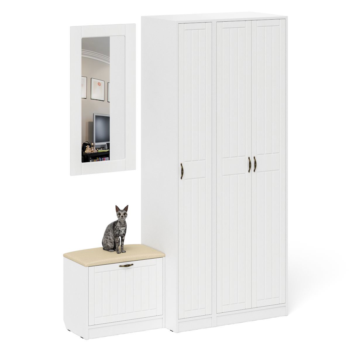 Изображение товара Комплект мебели для прихожей Мебельный двор № 46-Прованс 60x210x50 см ЛДСП цвет белый шагрень/белое дерево