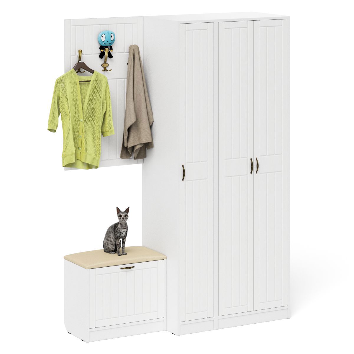 Изображение товара Комплект мебели для прихожей Мебельный двор № 47-Прованс 150x210x50 см ЛДСП цвет белый шагрень/белое дерево