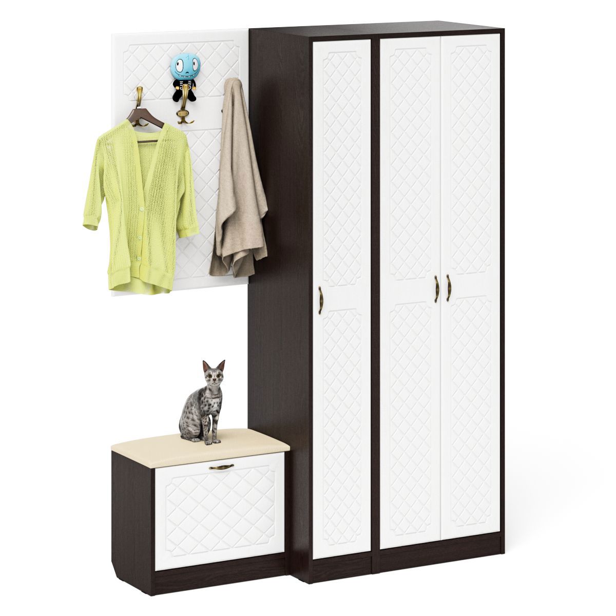 Изображение товара Комплект мебели для прихожей Мебельный двор № 47-Ромб 150x210x50 см ЛДСП цвет венге/белое дерево