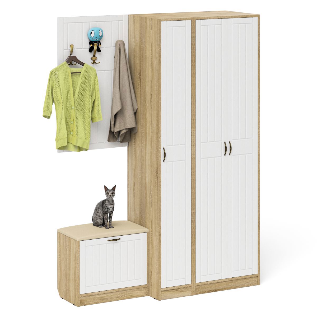 Изображение товара Комплект мебели для прихожей Мебельный двор № 47-Прованс 150x210x50 см ЛДСП цвет дуб сонома/белое дерево