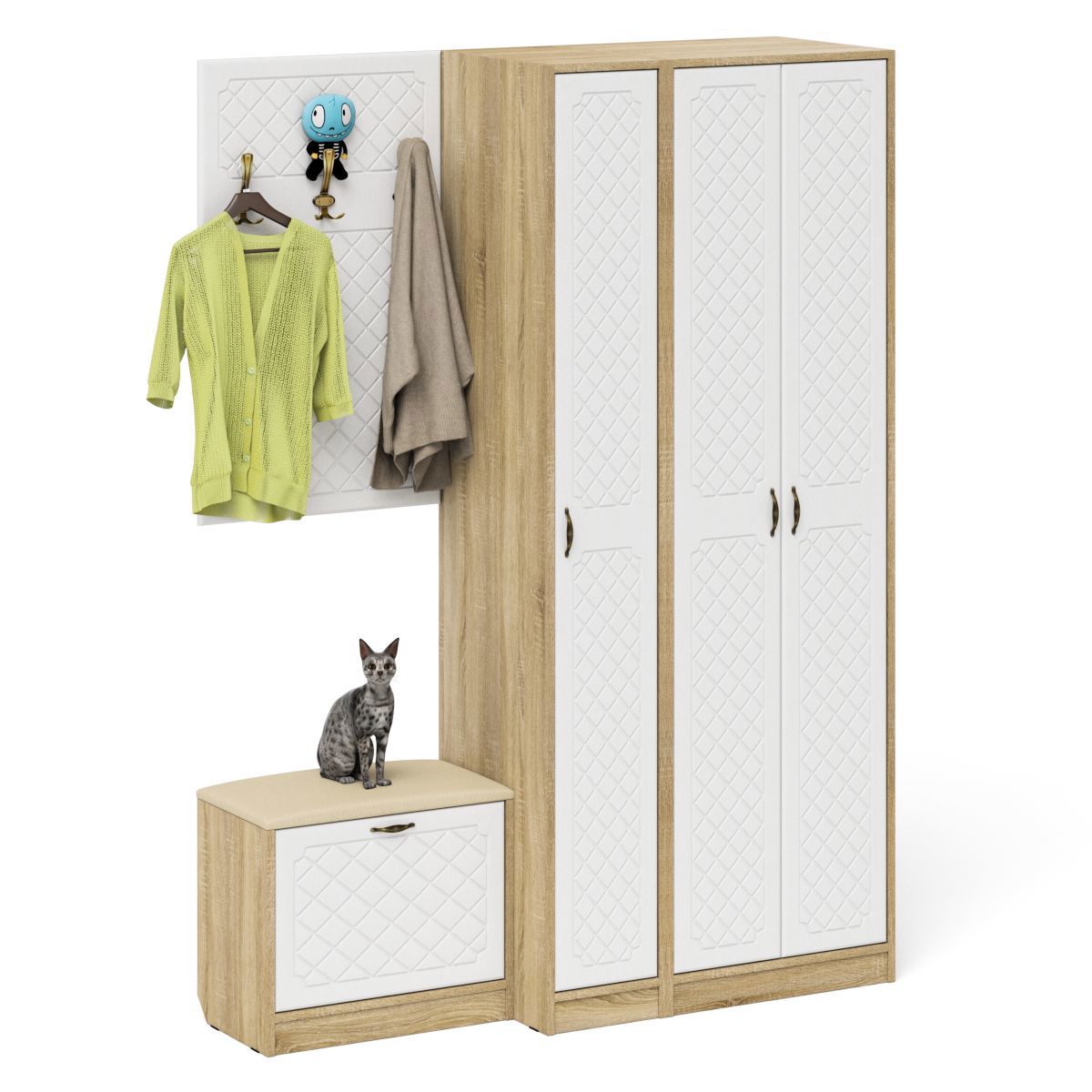 Изображение товара Комплект мебели для прихожей Мебельный двор № 47-Ромб 150x210x50 см ЛДСП цвет дуб сонома/белое дерево