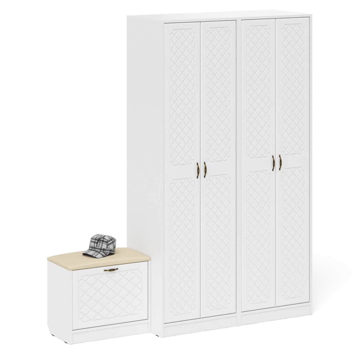 Изображение товара Комплект мебели для прихожей Мебельный двор № 07-Ромб 60x210x50 см ЛДСП цвет белый шагрень/белое дерево