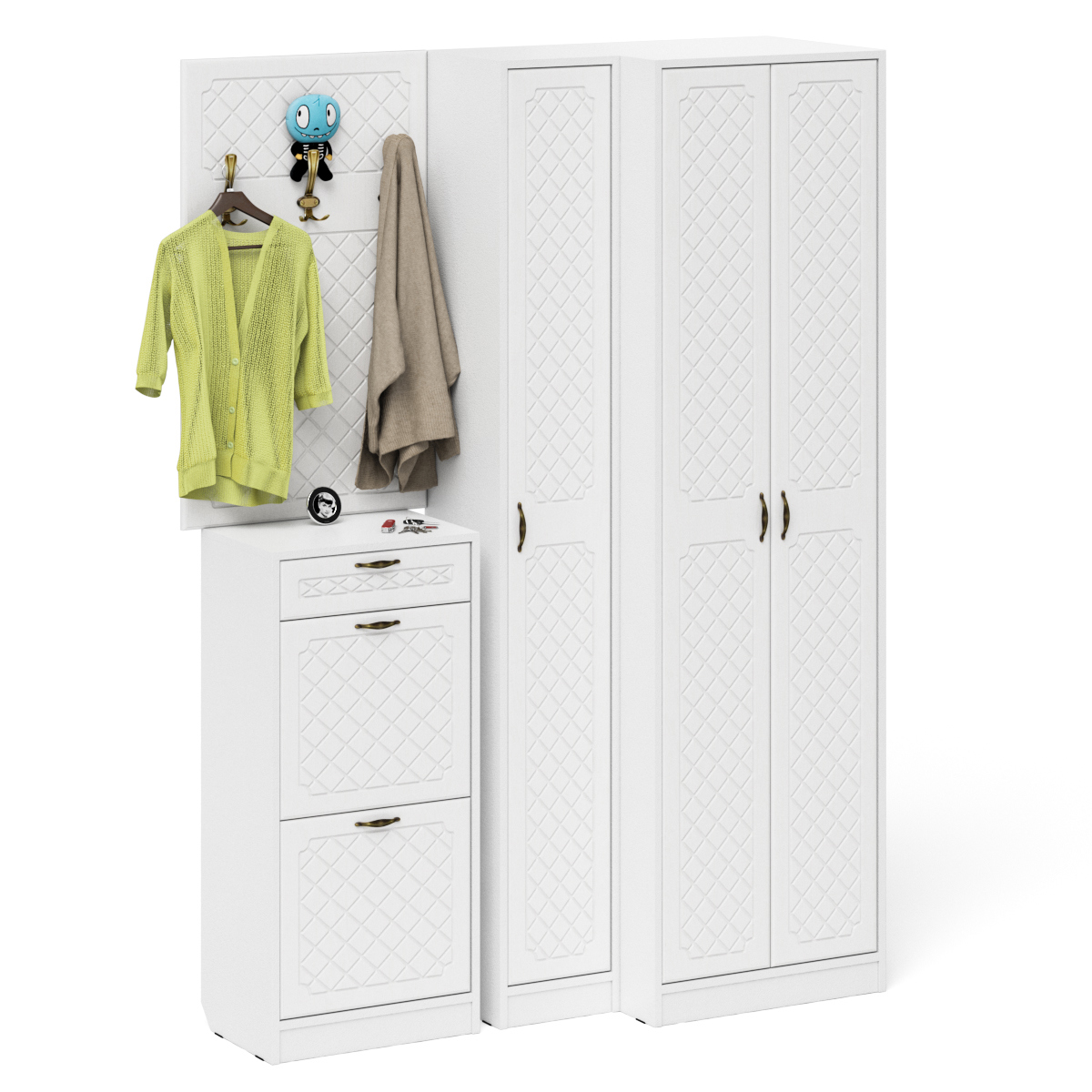 Изображение товара Комплект мебели для прихожей Мебельный двор № 30-Ромб 150x210x35 см ЛДСП цвет белый шагрень/белое дерево