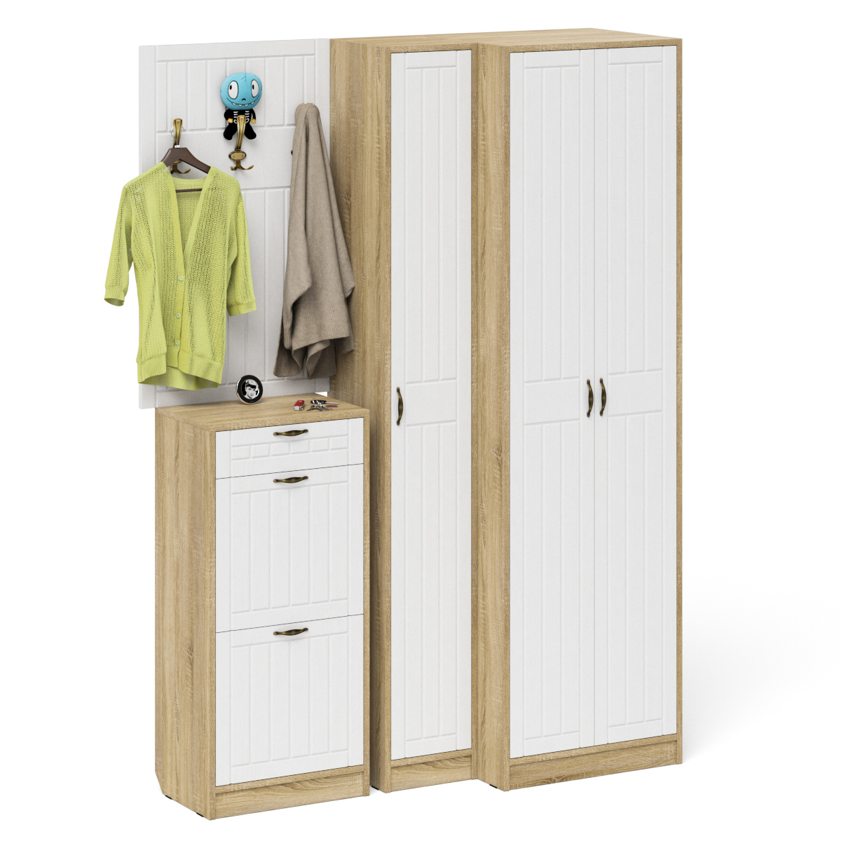 Изображение товара Комплект мебели для прихожей Мебельный двор № 30-Прованс 150x210x35 см ЛДСП цвет дуб сонома/белое дерево