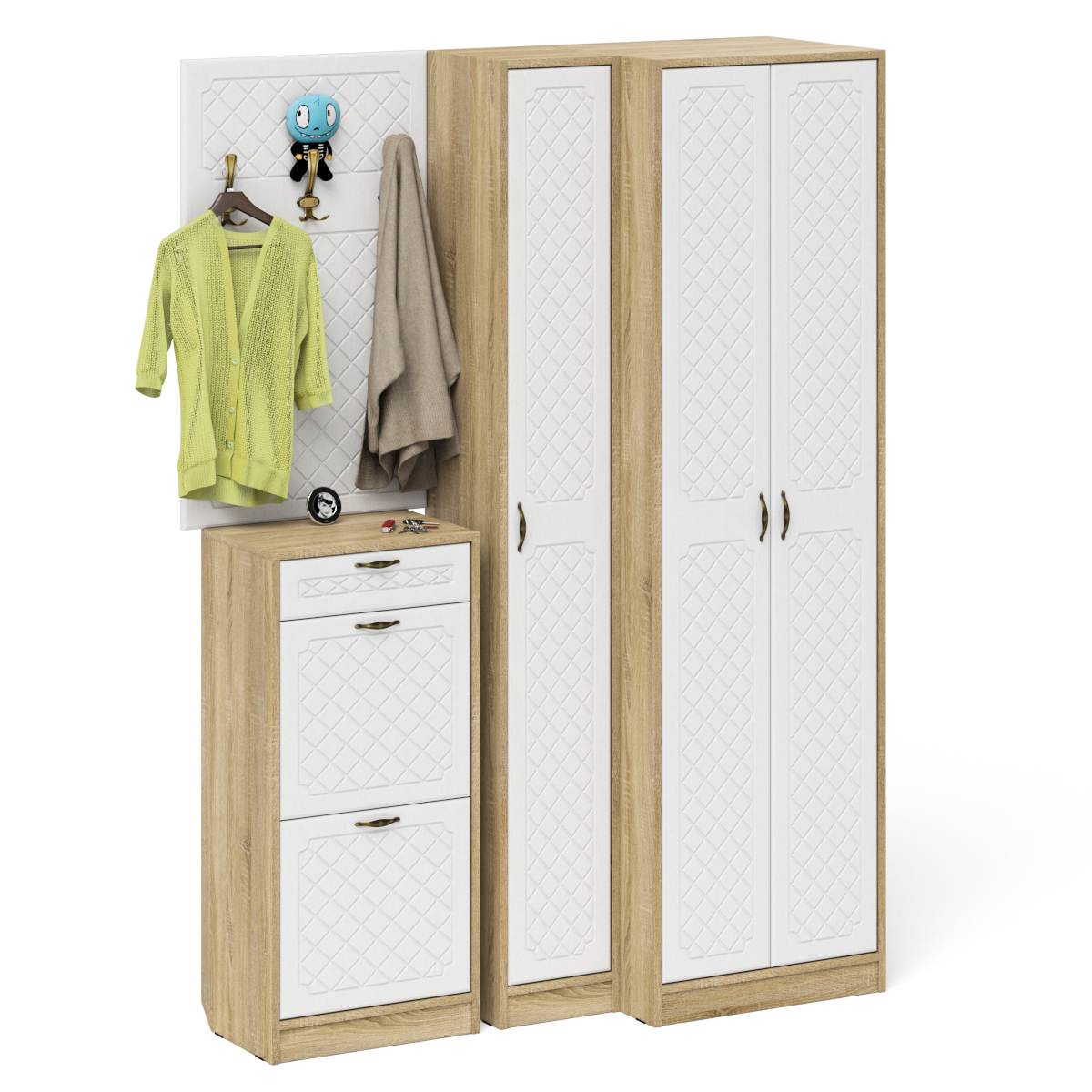 Изображение товара Комплект мебели для прихожей Мебельный двор № 30-Ромб 150x210x35 см ЛДСП цвет дуб сонома/белое дерево