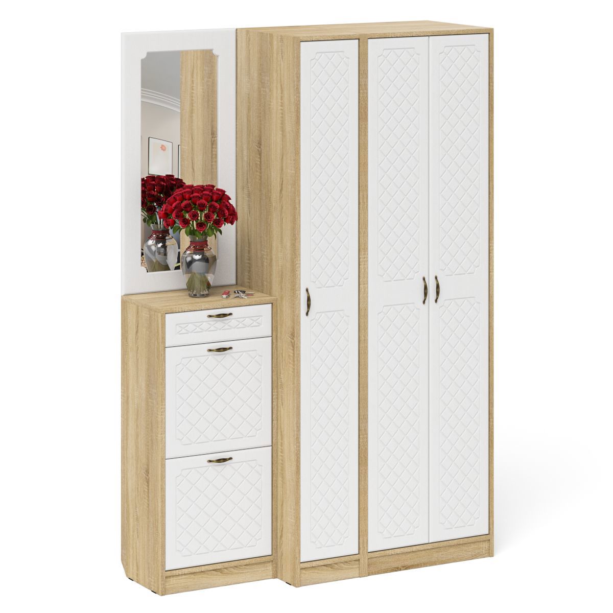 Изображение товара Мебельный комплект П-6 №49-Ромб - прихожая дуб сонома/белое дерево