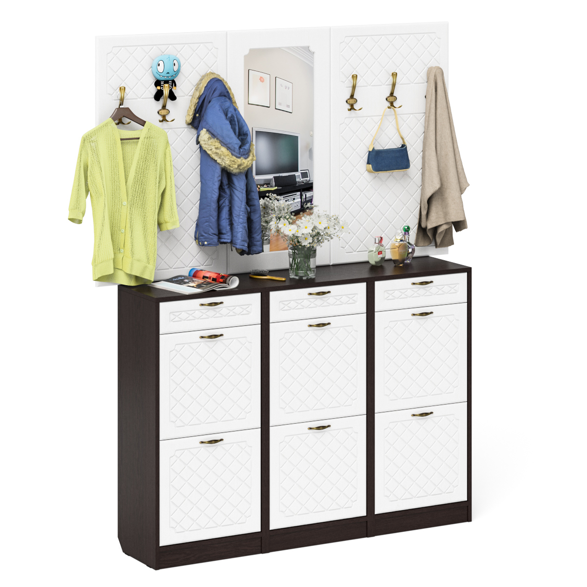 Изображение товара Прихожая МЕБЕЛЬНЫЙ ДВОР П-6 № 6-Ромб — венге/белое дерево Изображение товара Прихожая МЕБЕЛЬНЫЙ ДВОР П-6 № 6-Ромб — венге/белое дерево