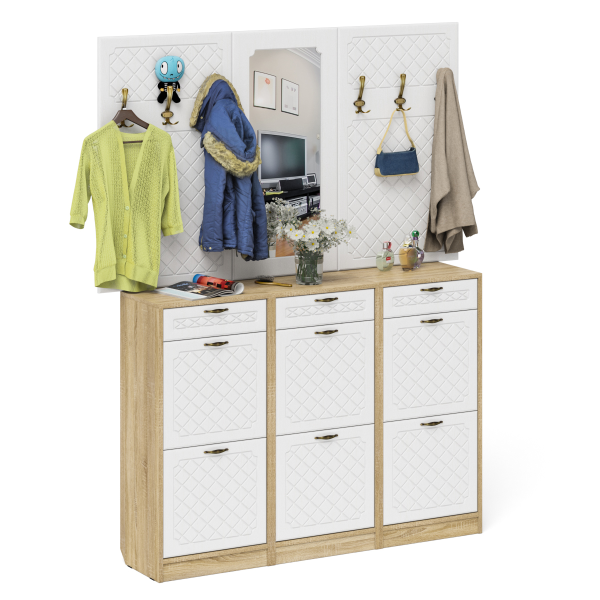 Изображение товара Шкаф-комплект для прихожей МЕБЕЛЬНЫЙ ДВОР П-6 № 6-Ромб — дуб сонома/белое дерево