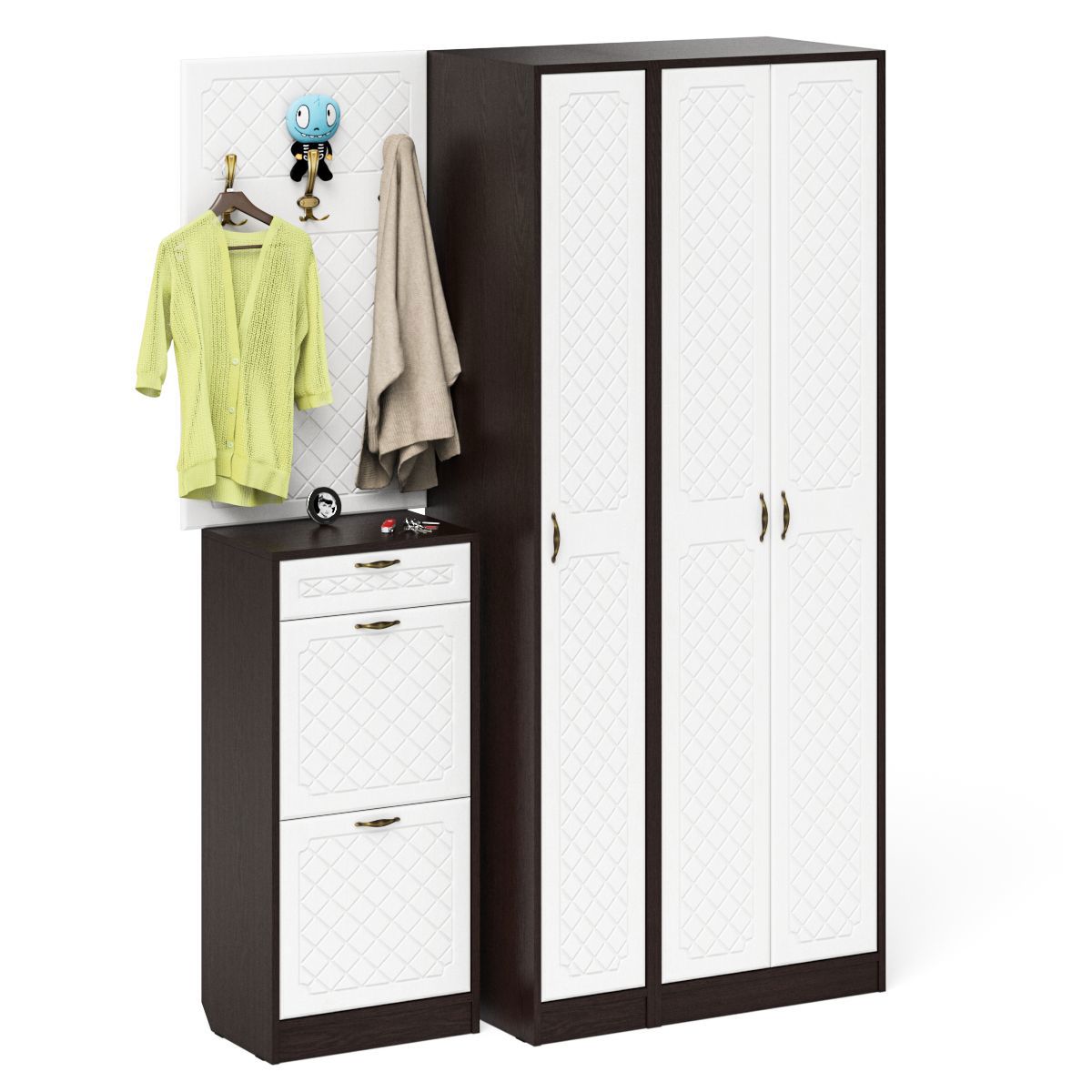 Изображение товара Комплект мебели для прихожей Мебельный двор № 50-Ромб 150x210x35 см ЛДСП цвет венге/белое дерево