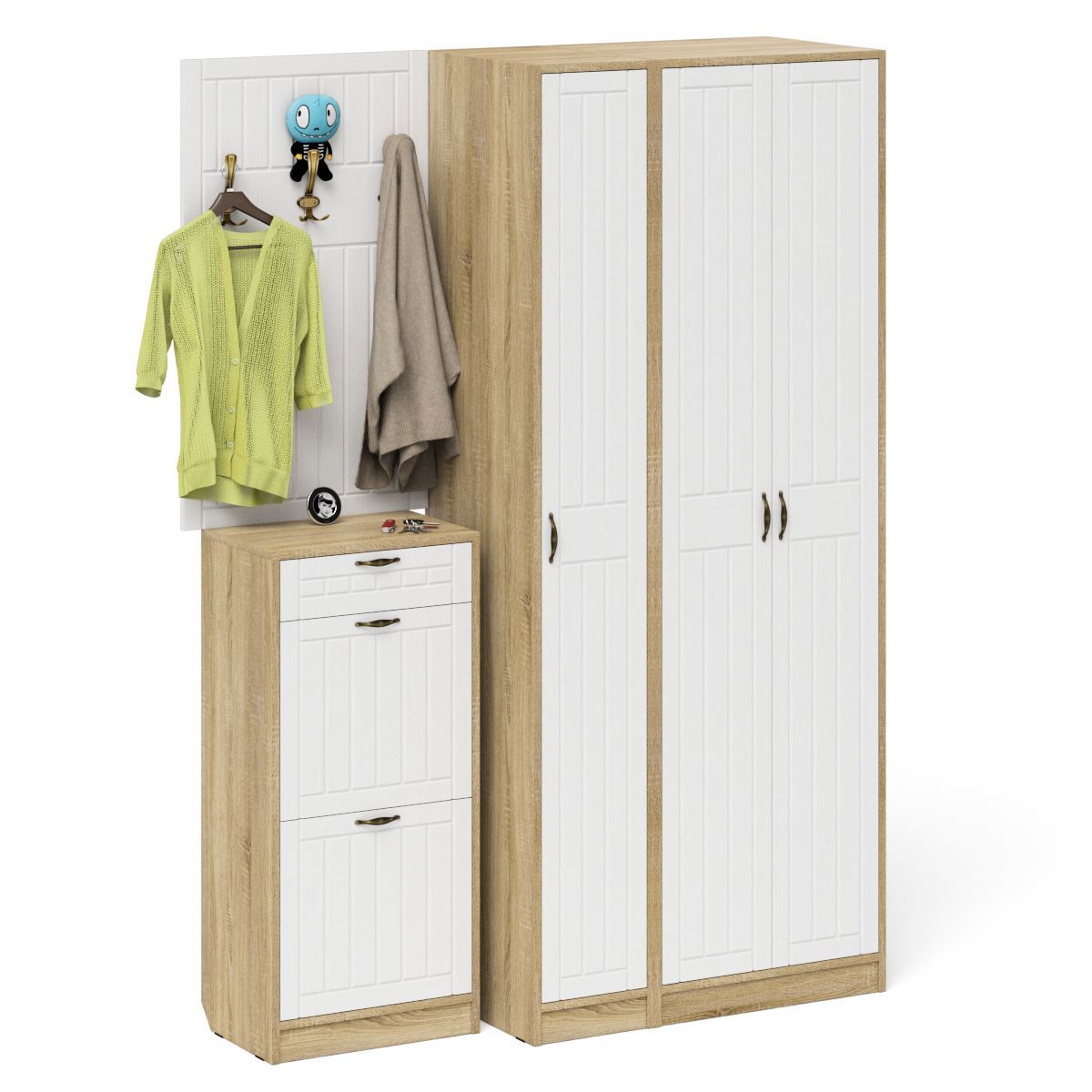 Изображение товара Комплект мебели для прихожей Мебельный двор № 50-Прованс 150x210x35 см ЛДСП цвет дуб сонома/белое дерево