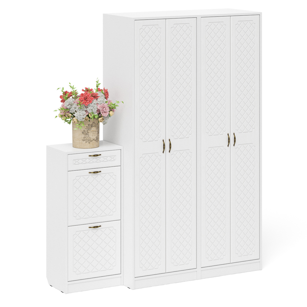 Изображение товара Комплект мебели для прихожей Мебельный двор № 13-Ромб 60x210x35 см ЛДСП цвет белый шагрень/белое дерево