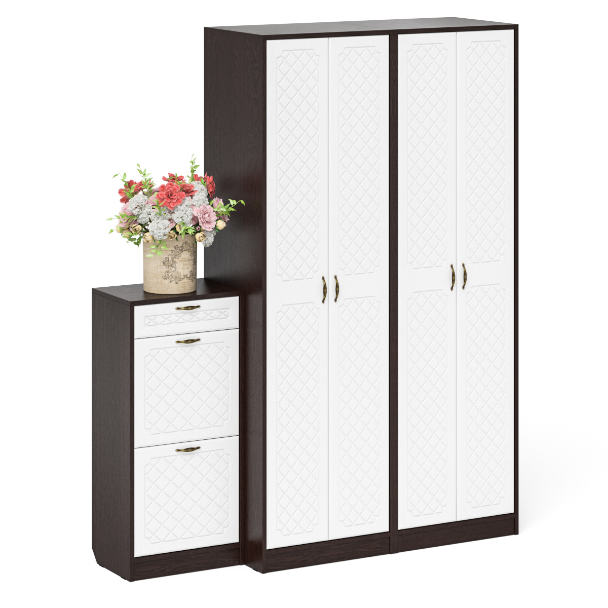 Изображение товара [Шкаф-пенал/комплект] МЕБЕЛЬНЫЙ ДВОР № 13-Ромб Белый венге