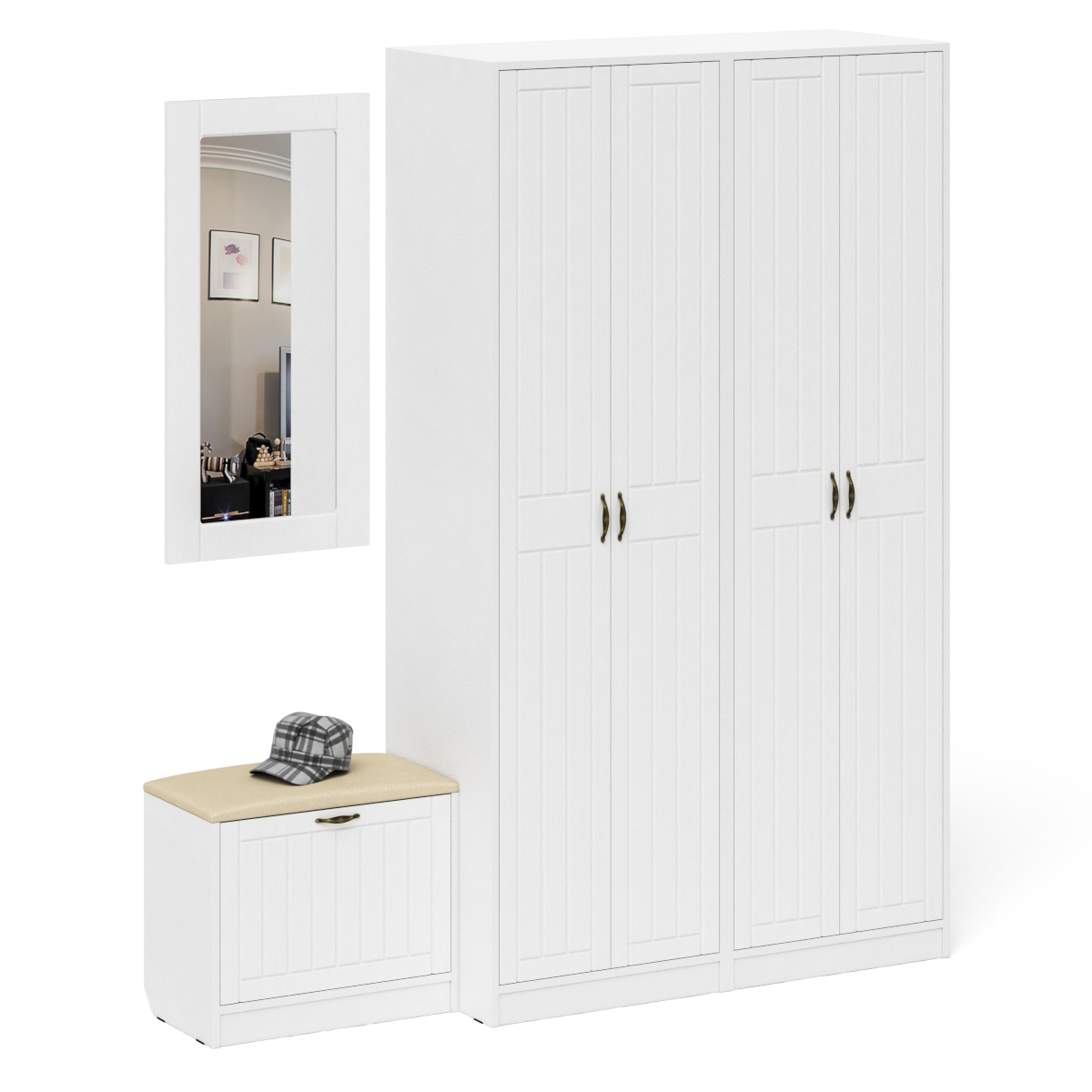 Изображение товара Комплект мебели для прихожей Мебельный двор № 08-Прованс 60x210x50 см ЛДСП цвет белый шагрень/белое дерево