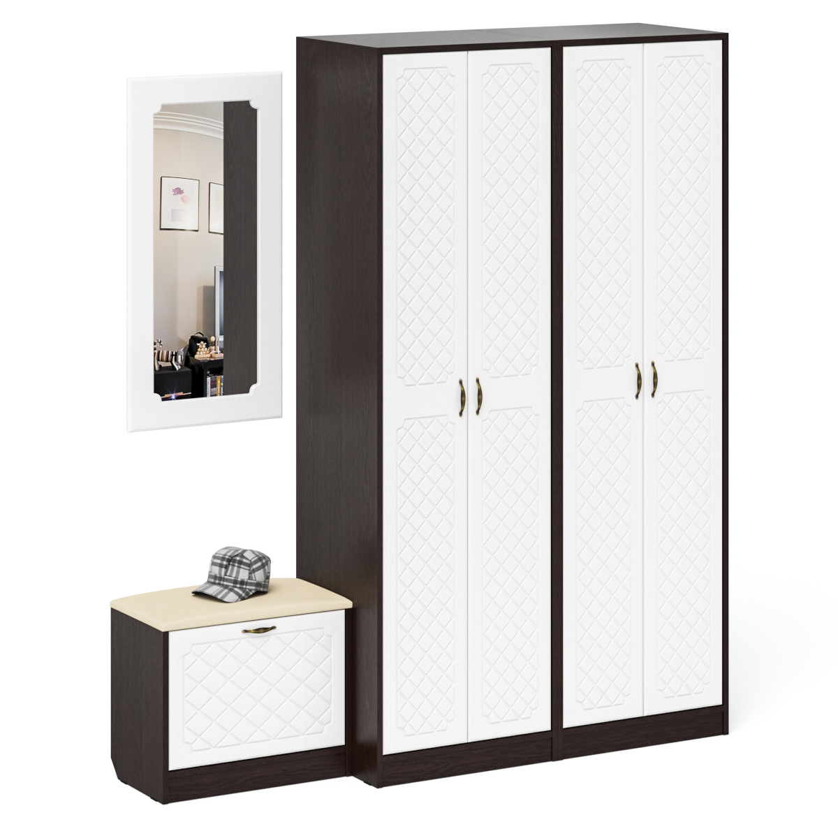 Изображение товара Комплект мебели для прихожей Мебельный двор № 08-Ромб 60x210x50 см ЛДСП цвет венге/белое дерево