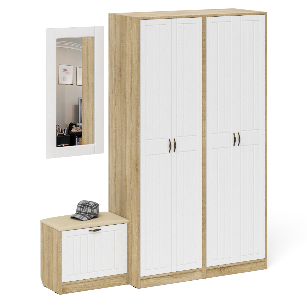 Изображение товара Комплект мебели для прихожей Мебельный двор № 08-Прованс 60x210x50 см ЛДСП цвет дуб сонома/белое дерево