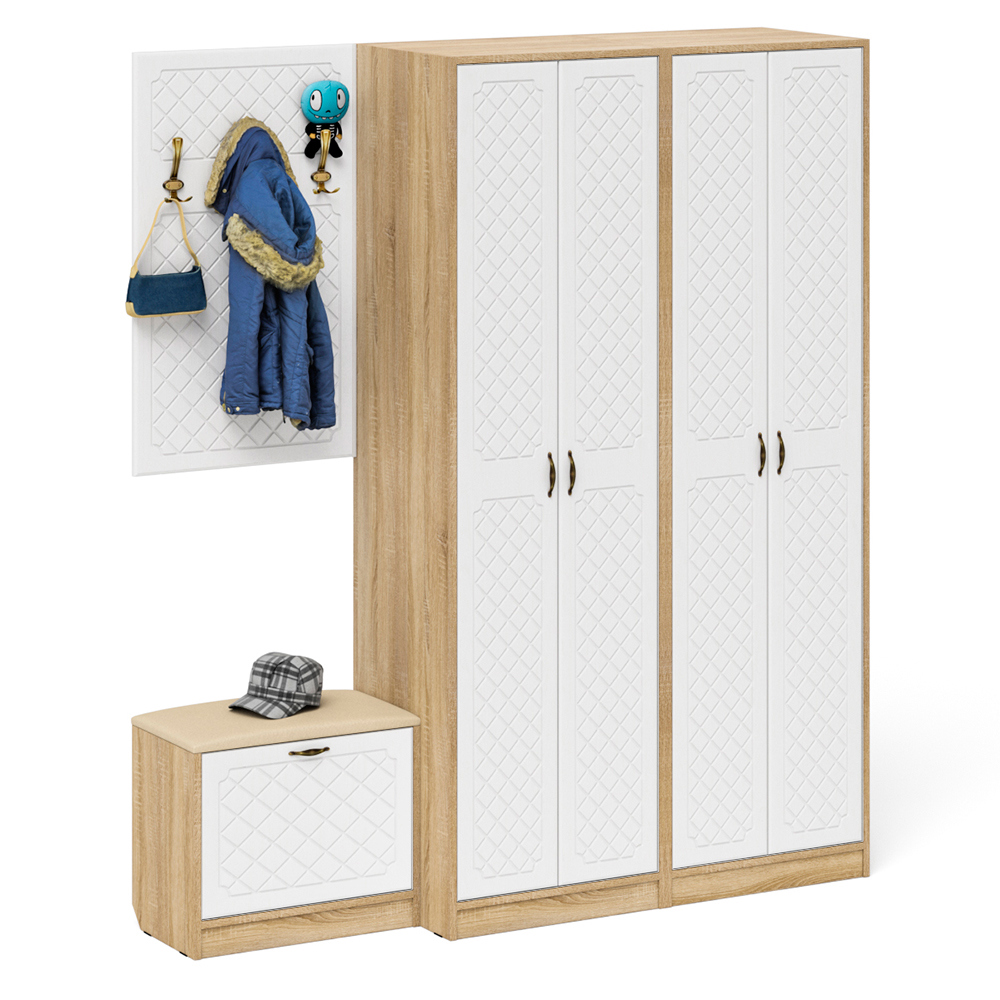 Изображение товара Комплект мебели для прихожей Мебельный двор № 09-Ромб 180x210x35 см ЛДСП цвет дуб сонома/белое дерево