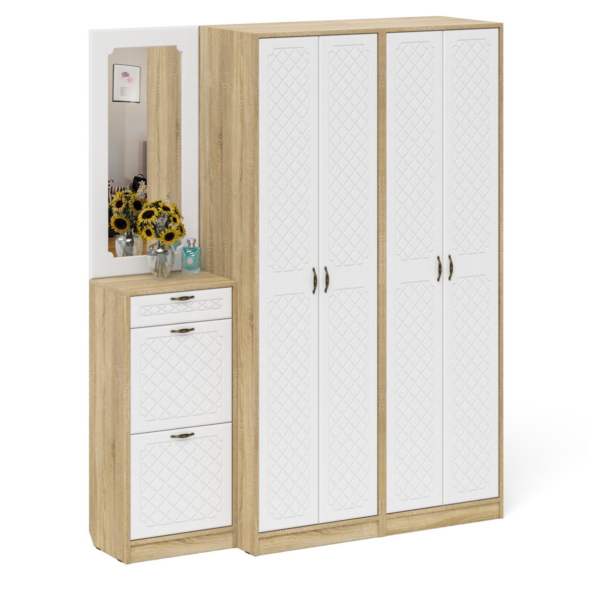 Изображение товара Комплект мебели для прихожей Мебельный двор № 14-Ромб 60x210x50 см ЛДСП цвет дуб сонома/белое дерево