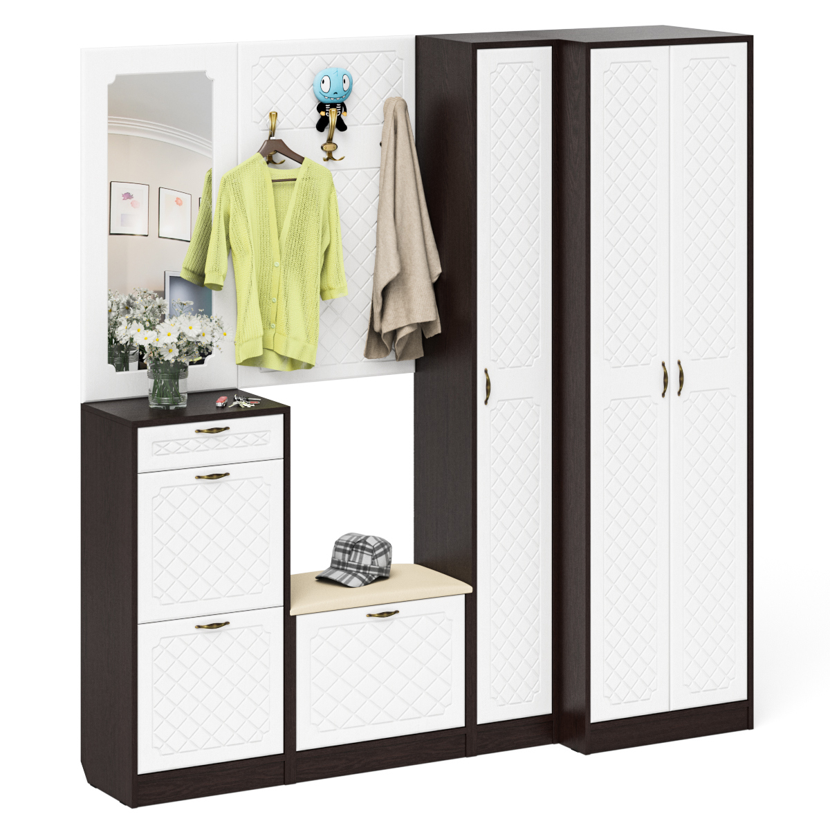 Изображение товара Комплект прихожей МЕБЕЛЬНЫЙ ДВОР № 31-Ромб: венге/белое дерево, 180x210x50 см