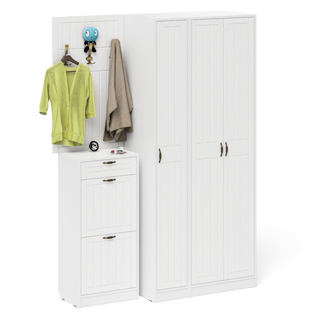 Изображение товара Комплект мебели для прихожей Мебельный двор № 50-Прованс 150x210x35 см ЛДСП цвет белый шагрень/белое дерево